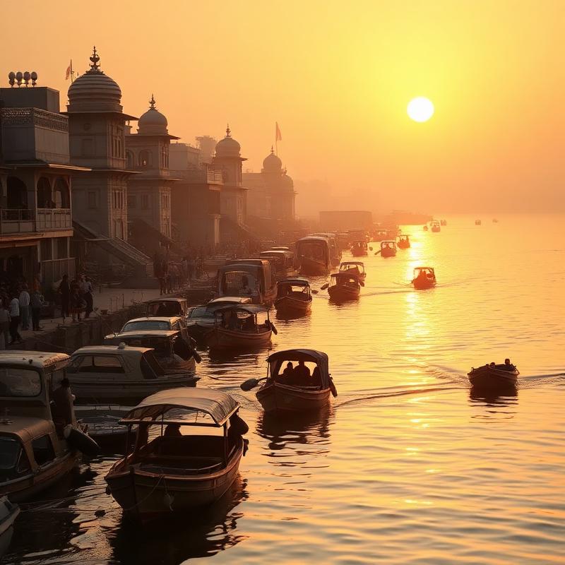 Varanasi ghats at sunrise on the Ganges