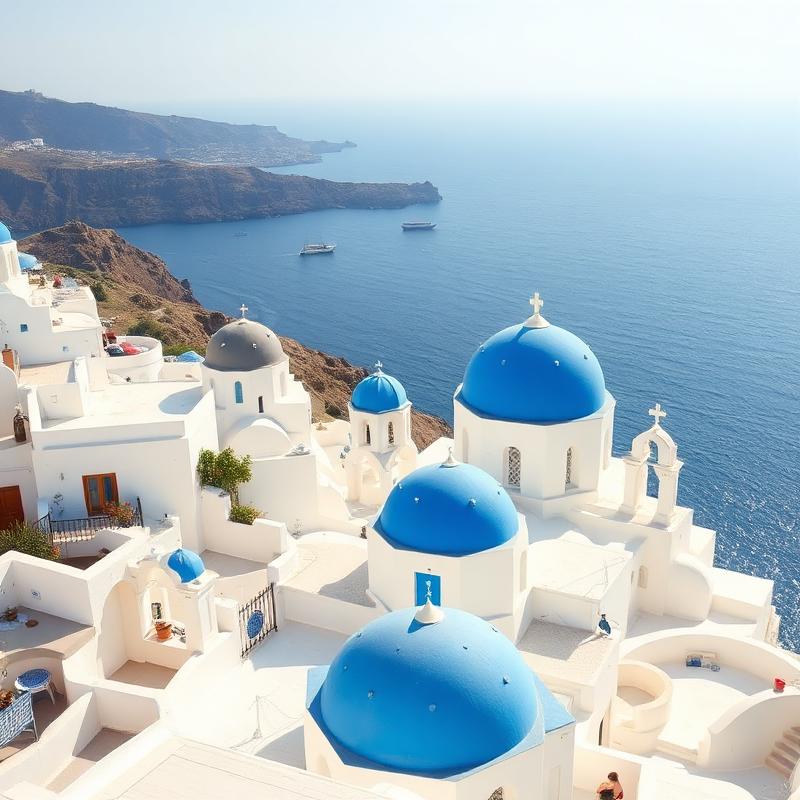 Blue-domed white houses in Santorini, Greece